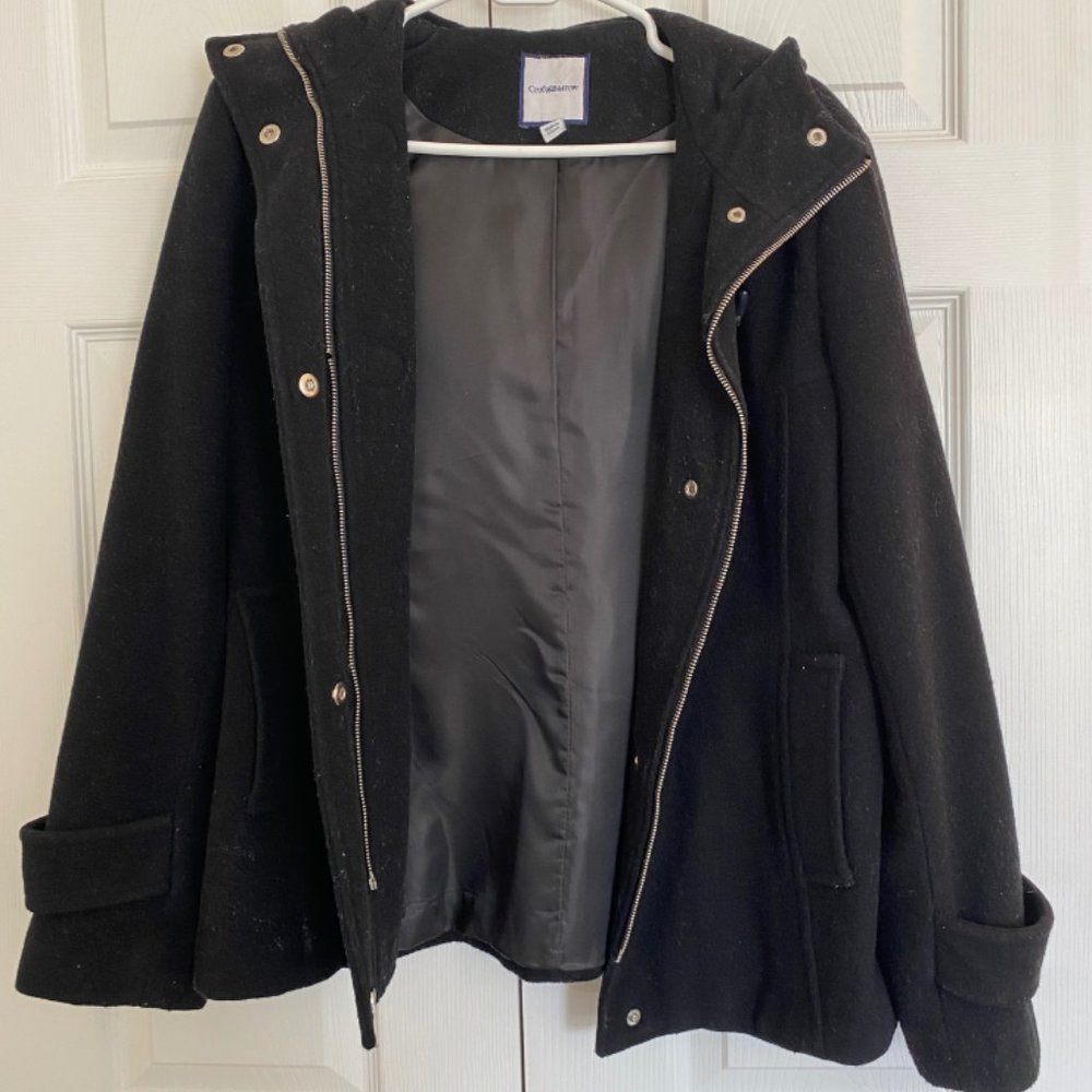 Croft & Barrow Wool Blend Pea Coat with Hood - Black - Size M